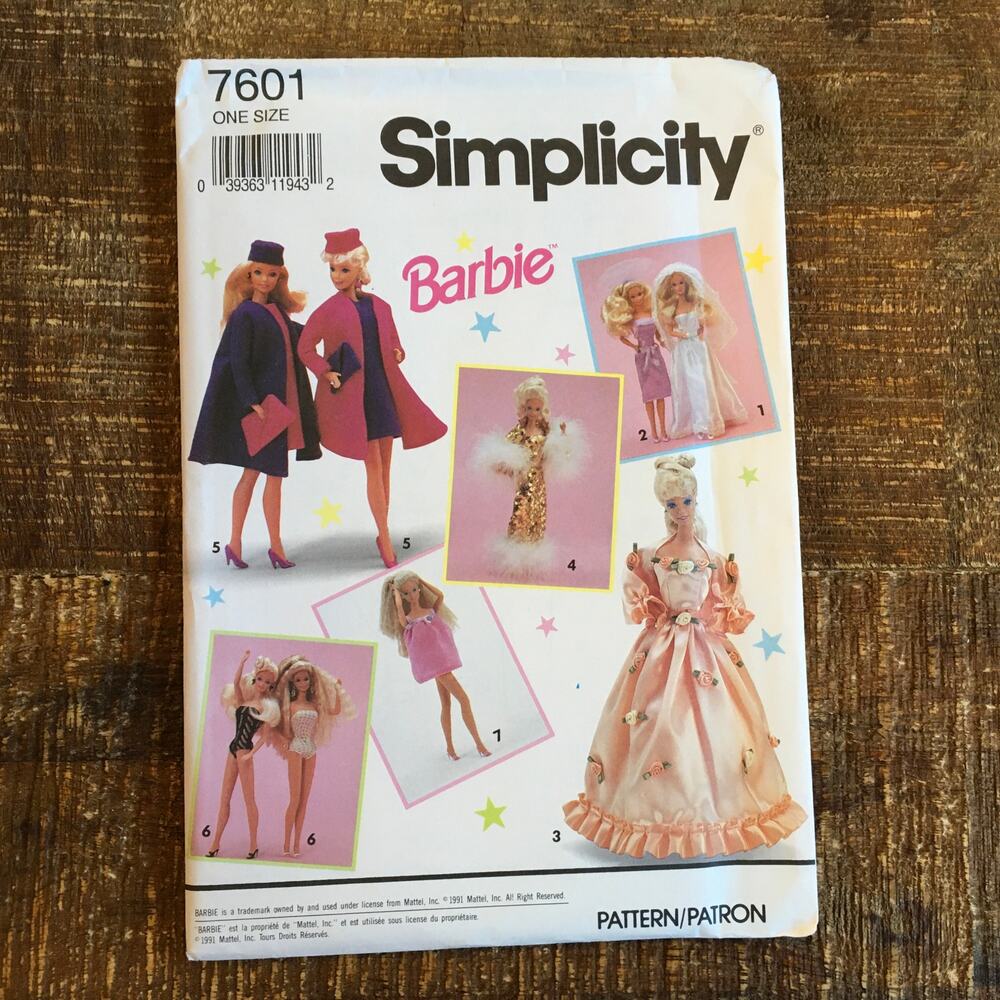 Simplicity 7601 Vintage 1991 Barbie Doll Sewing Pattern Wedding Gown Coat UNCUT